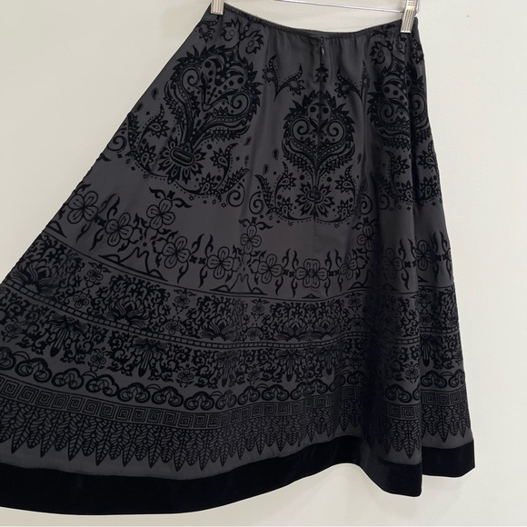 Y2K Vintage MSK Full Velvet Flocked Swing Skirt Black Floral Geometric Patterns - Picture 5 of 9